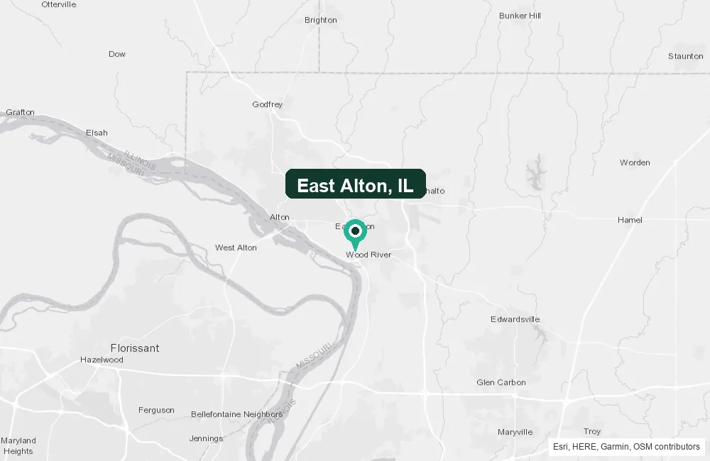 Map of East Alton, Illinois and the surrounding Madison County area service area